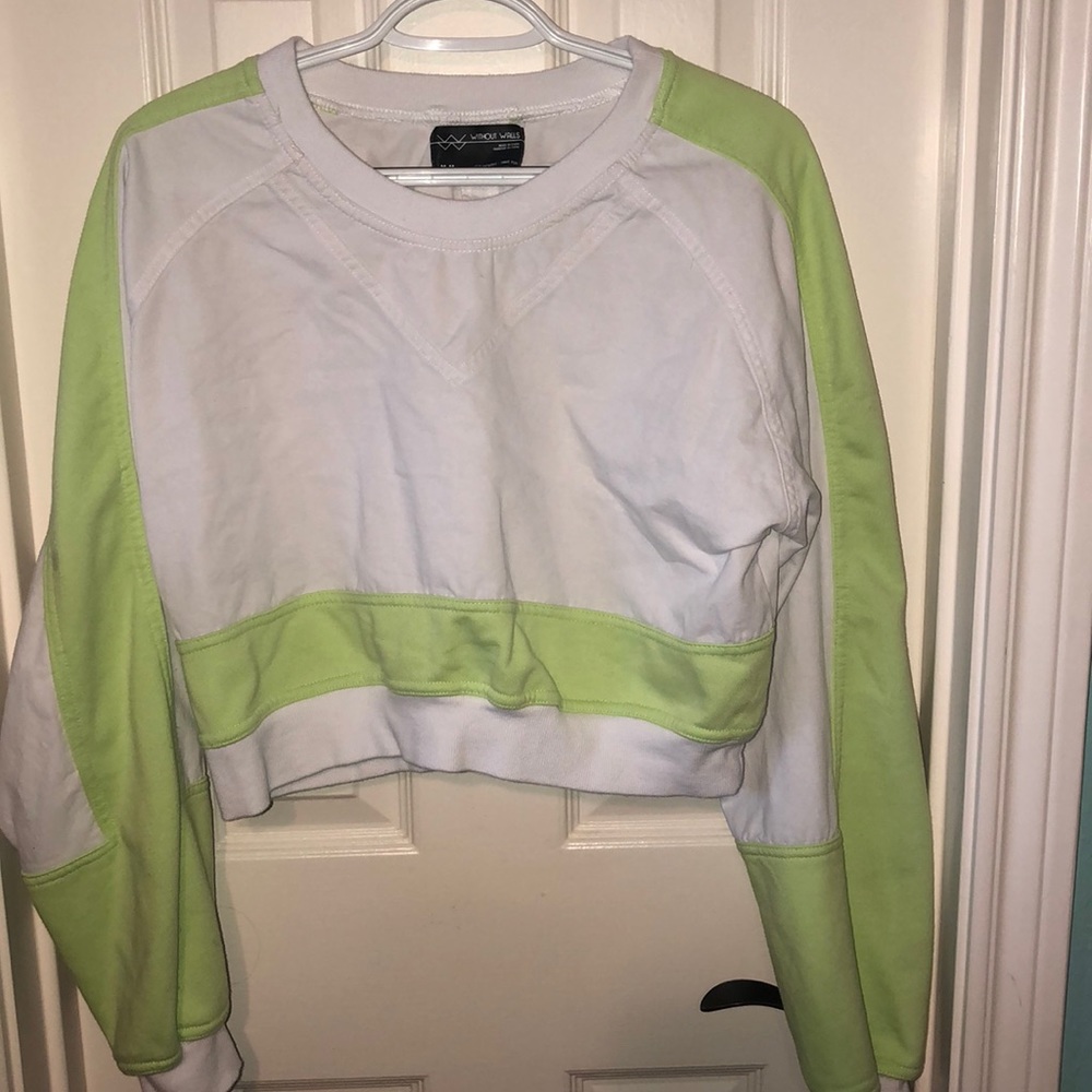 White and green long sleeve crop top